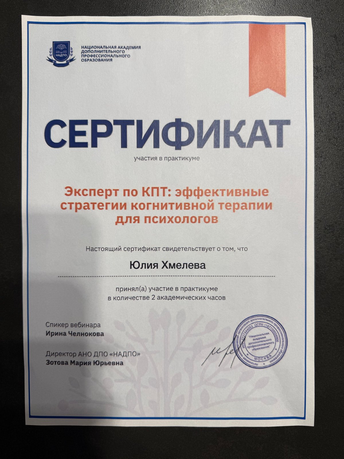 Диплом — Национальная академия дополнительного профессионального образования